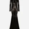 Long sequined dress with corset detailing