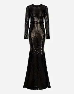 Long sequined dress with corset detailing