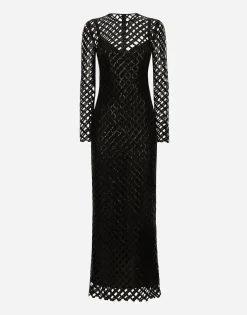 Long sequined mesh dress