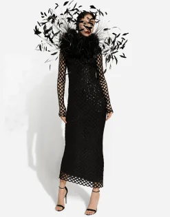 Long sequined mesh dress