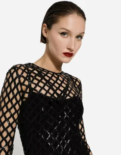 Long sequined mesh dress