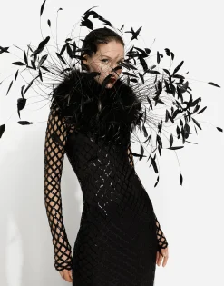 Long sequined mesh dress