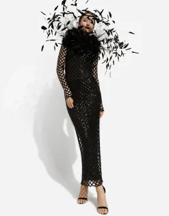 Long sequined mesh dress