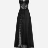 Long silk chiffon and Chantilly lace slip dress