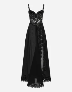 Long silk chiffon and Chantilly lace slip dress