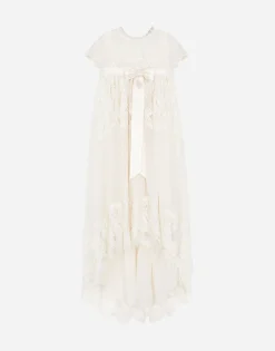 Long silk chiffon and lace dress