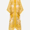 Long silk chiffon dress with majolica print