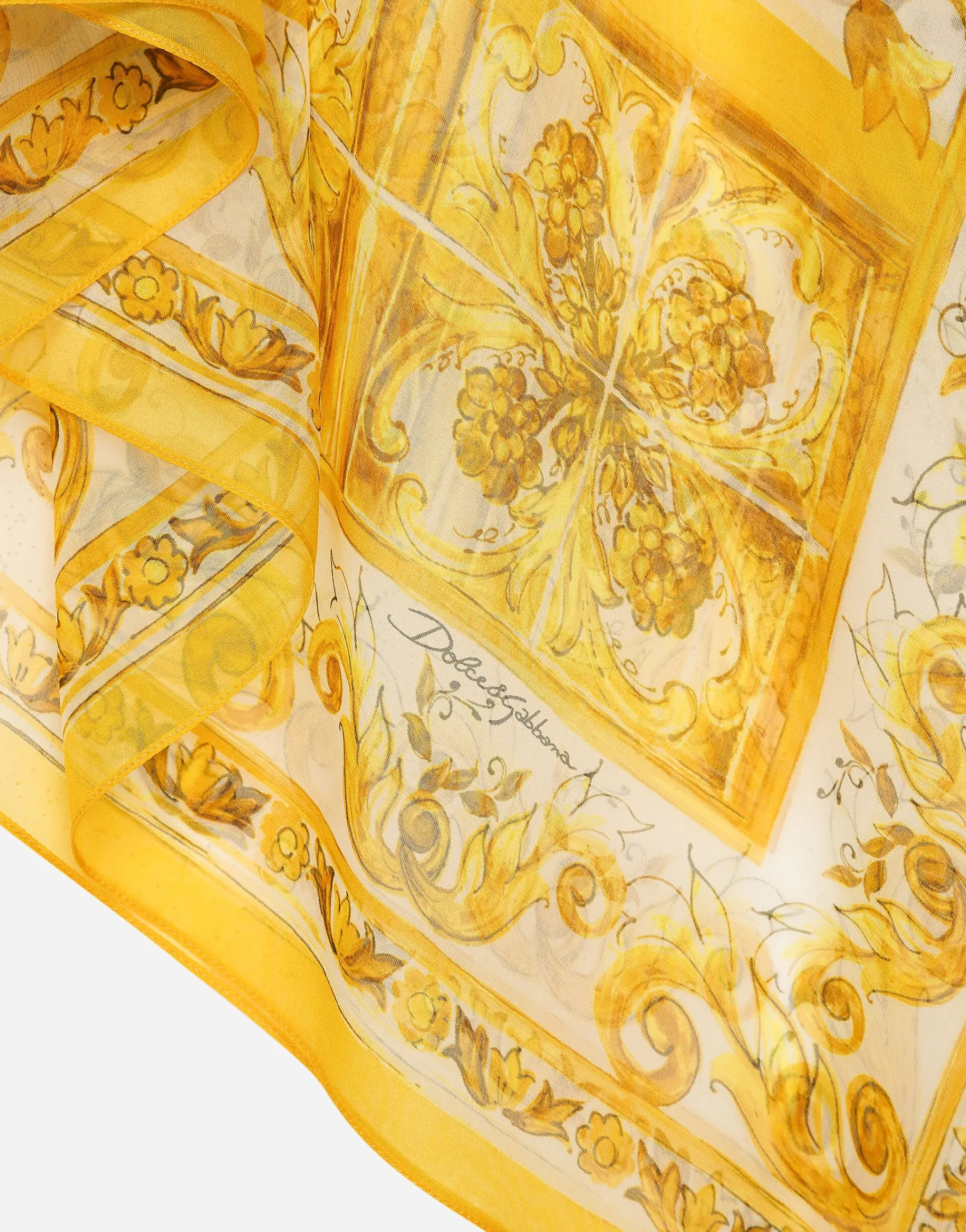 Long silk chiffon dress with majolica print