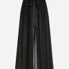 Long silk chiffon skirt with belt