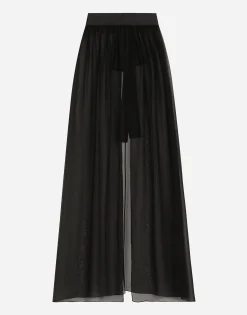 Long silk chiffon skirt with belt