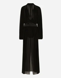 Long silk chiffon tuxedo dress
