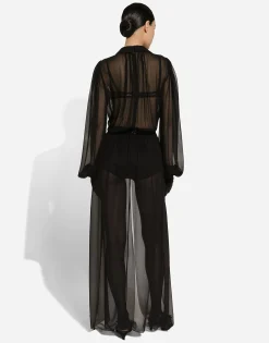 Long silk chiffon tuxedo dress