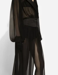 Long silk chiffon tuxedo dress