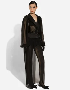 Long silk chiffon tuxedo dress