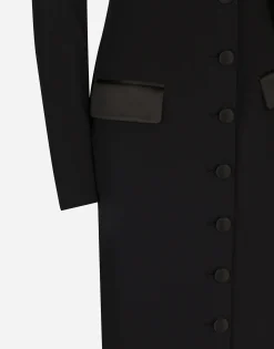 Long silk georgette coat with faux fur collar