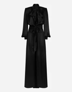 Long silk satin dress with front slit