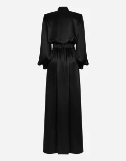 Long silk satin dress with front slit
