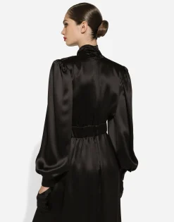 Long silk satin dress with front slit