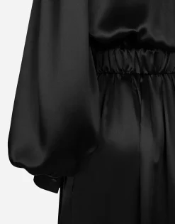 Long silk satin dress with front slit