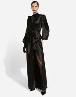 Long silk satin dress with front slit