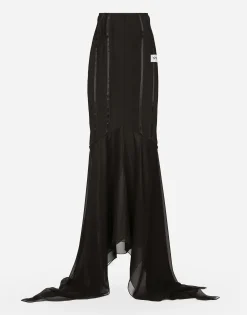 Long silk skirt with mermaid ruffle