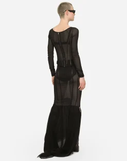 Long silk skirt with mermaid ruffle