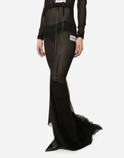 Long silk skirt with mermaid ruffle