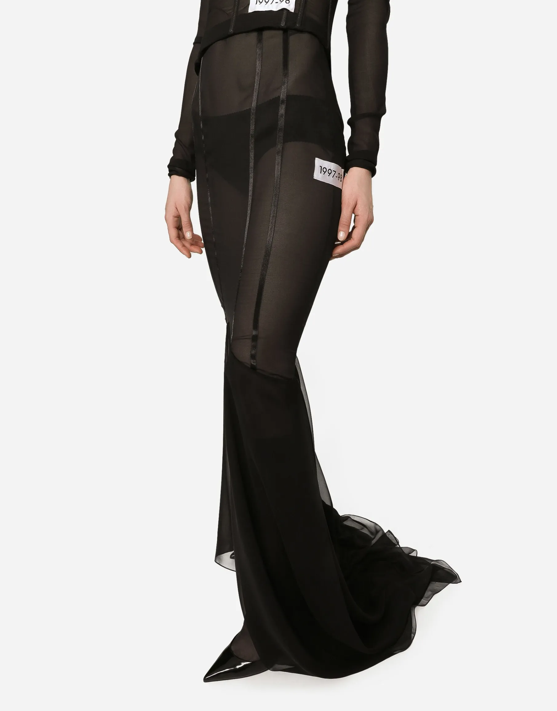 Long silk skirt with mermaid ruffle