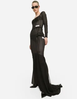 Long silk skirt with mermaid ruffle