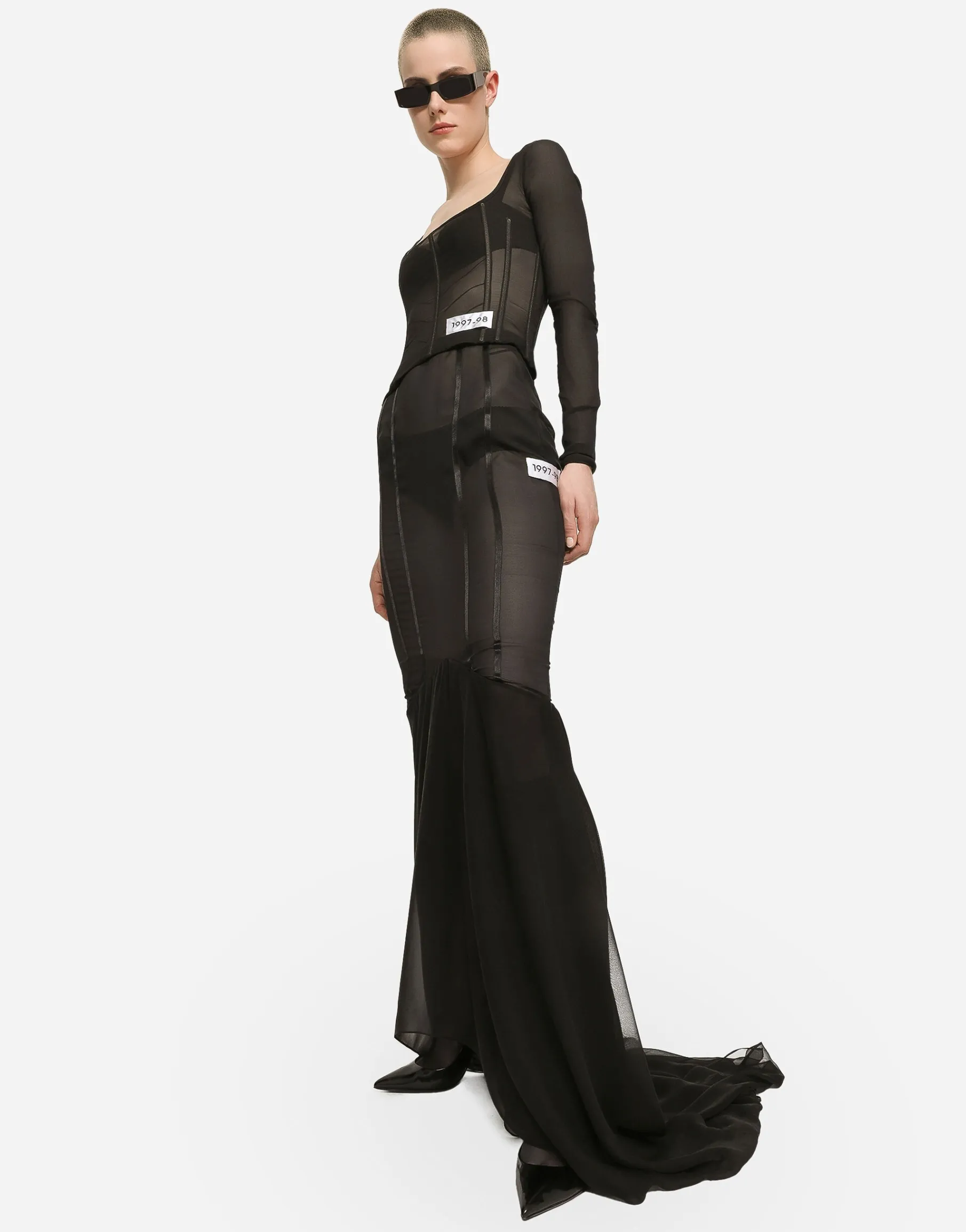 Long silk skirt with mermaid ruffle