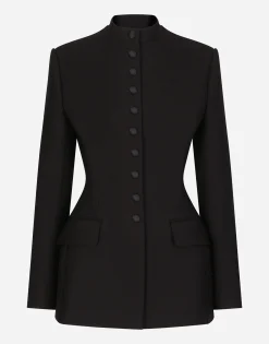 Long single-breasted wool cady Dolce-fit jacket