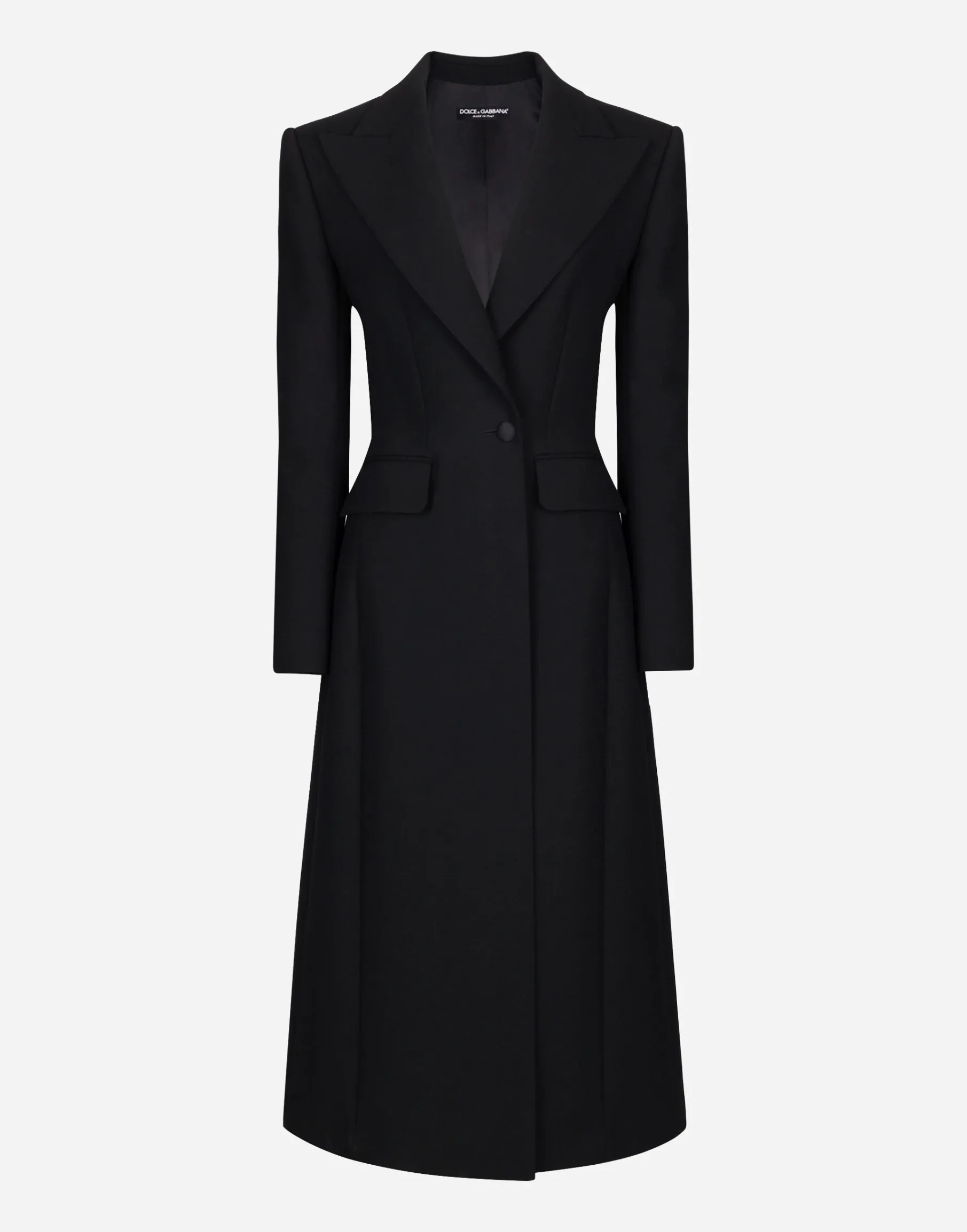 Long single-breasted wool cady coat