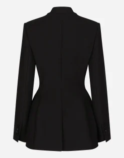 Long single-breasted wool cady Dolce-fit jacket