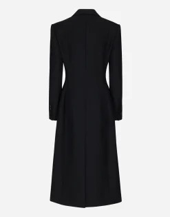 Long single-breasted wool cady coat