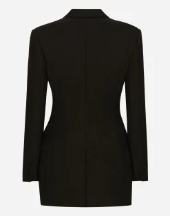 Long single-breasted wool cady Dolce-fit jacket