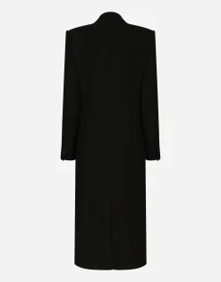 Long single-breasted wool tuxedo coat
