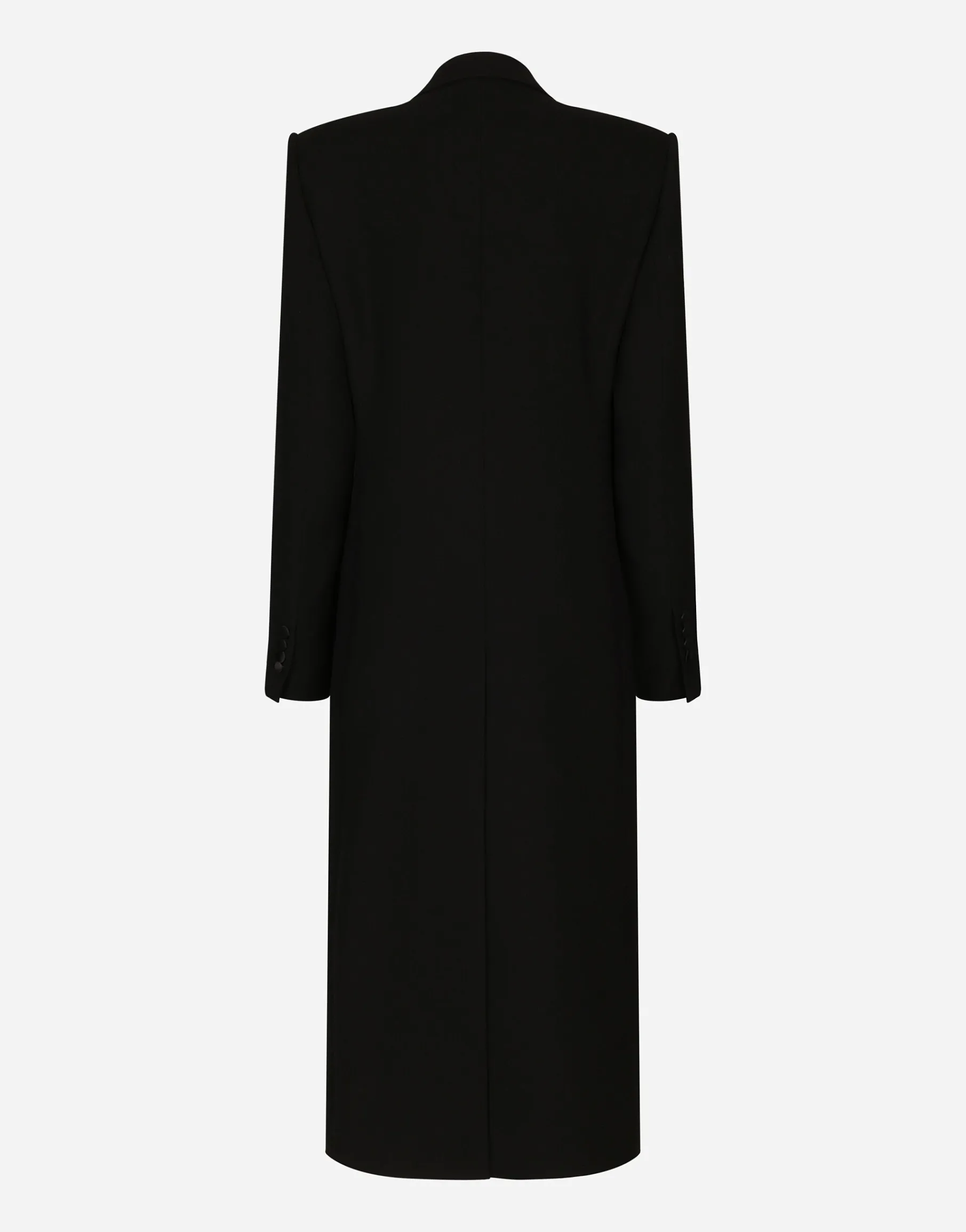 Long single-breasted wool tuxedo coat