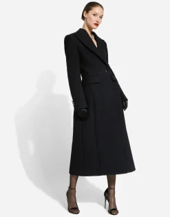 Long single-breasted wool cady coat