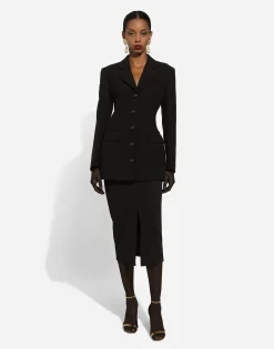 Long single-breasted wool cady Dolce-fit jacket