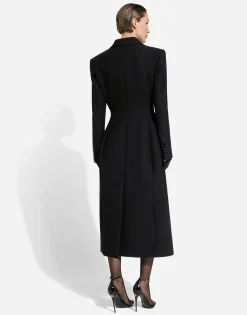 Long single-breasted wool cady coat
