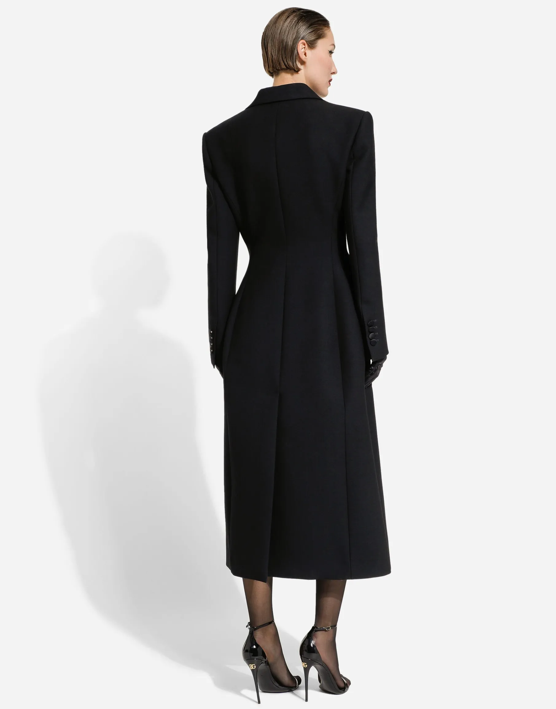 Long single-breasted wool cady coat