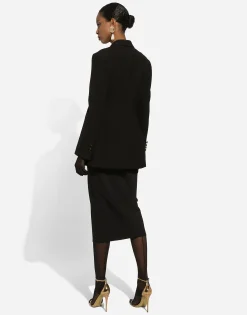 Long single-breasted wool cady Dolce-fit jacket