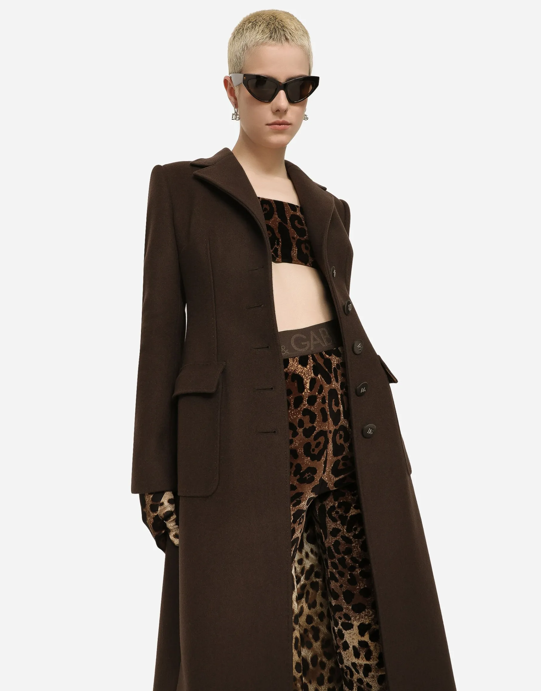 Long single-breasted wool and cashmere coat