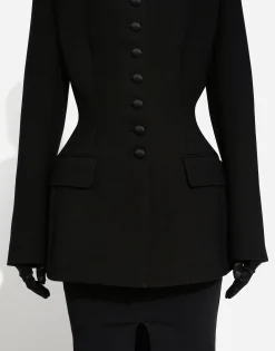 Long single-breasted wool cady Dolce-fit jacket