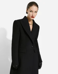Long single-breasted wool cady coat