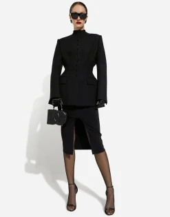 Long single-breasted wool cady Dolce-fit jacket
