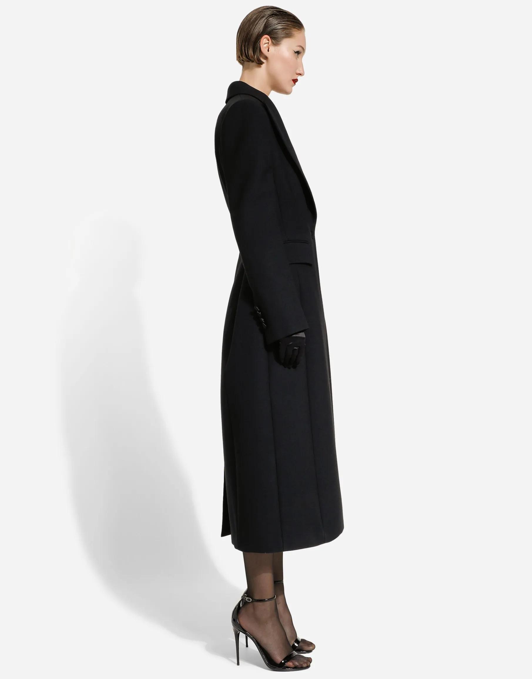 Long single-breasted wool cady coat