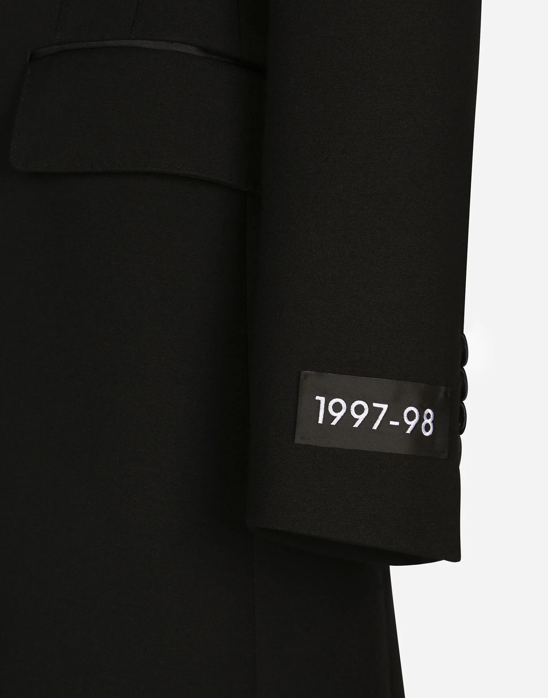 Long single-breasted wool tuxedo coat