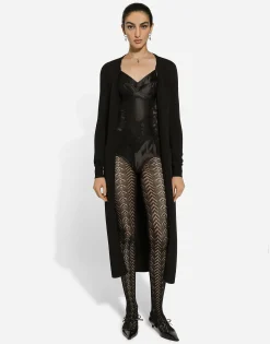 Long stretch viscose knit cardigan with DG logo