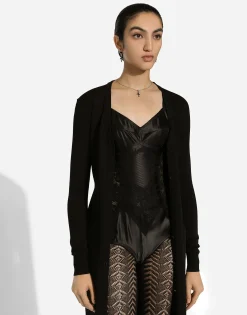 Long stretch viscose knit cardigan with DG logo